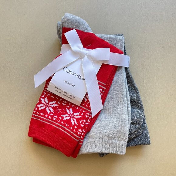 Calvin Klein Accessories - New Calvin Klein Socks Set of 3 Red White Snowflake Winter CK Logo NWT